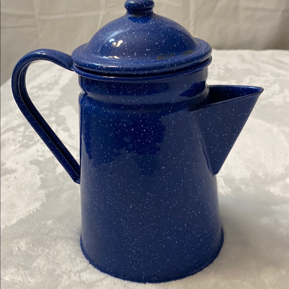 Blue Speckled Enamel Coffee Pot